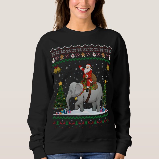 Sudadera Elephant Ugly Xmas Gift Santa Riding Elephant Chri (Anverso)