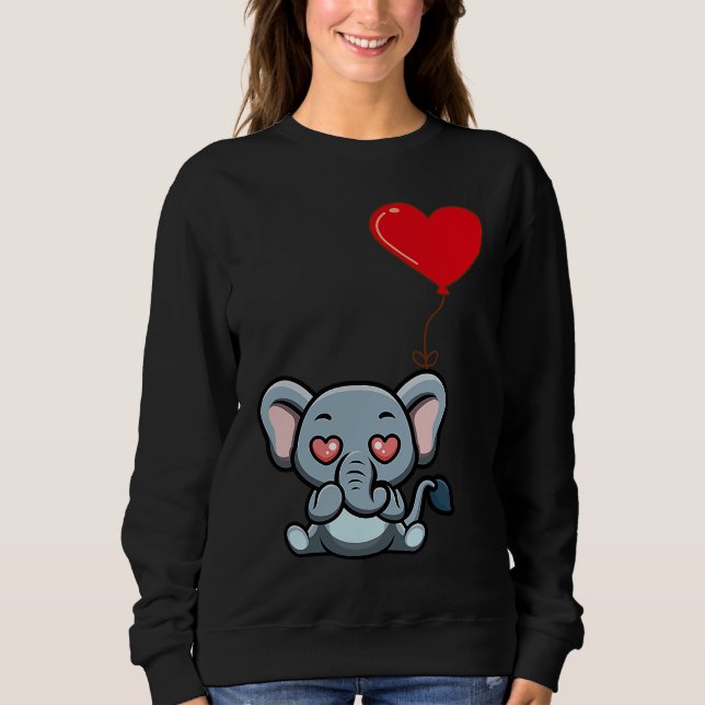 Sudadera Elephant With Heart Balloon Valentines Day Love Bo (Anverso)