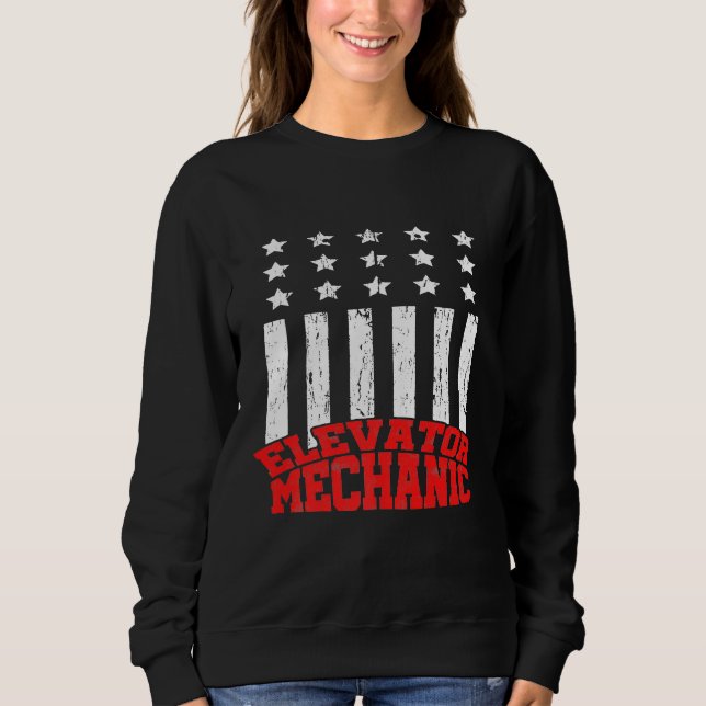 Sudadera Elevador Mechanic Mantenimiento Vida útil Us Flag  (Anverso)