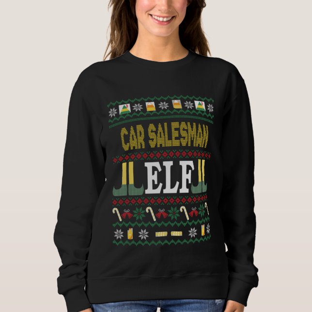 Sudadera Elfo Vendedor de Autos Navidad (Anverso)