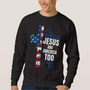 Sudadera Ella Ama a Jesús y a Estados Unidos También Cruz C