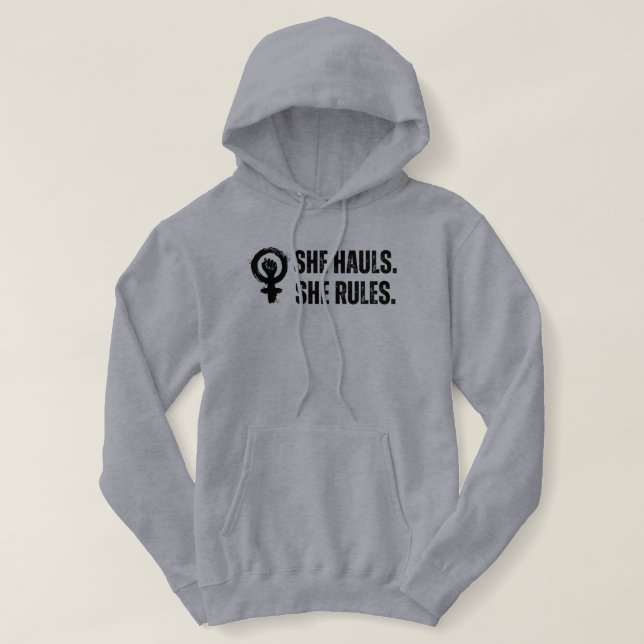 Sudadera Ella Arrastra, Ella Gobierna la Pesca (Diseño del anverso)