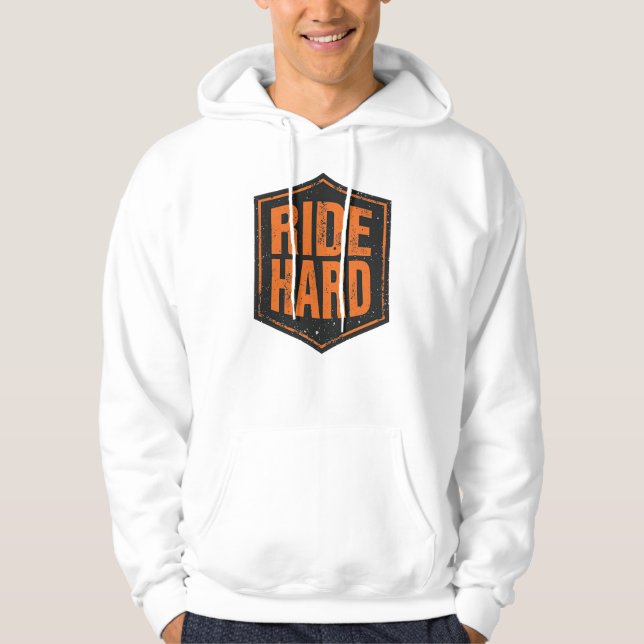 Sudadera Emblema Rústico de Motociclista "Ride Hard" (Anverso)