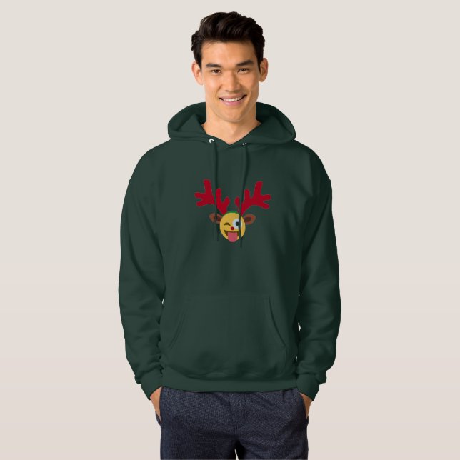 Sudadera emoji de rosa de reno de navidad camiseta con capu (Anverso completo)
