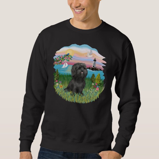 Sudadera En La Costa Con Un Tzu Shih Negro (Anverso)