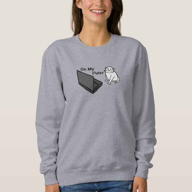 Sudadera En Mi Puter Divertido Meme De Gato Blanco De Compu (Anverso)