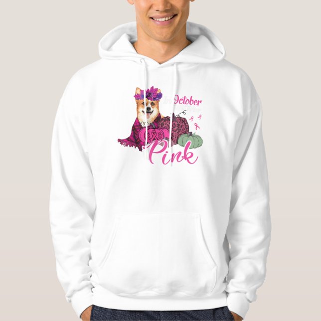 Sudadera En Octubre Usamos Cinta Rosa Corgi Dog Bre (Anverso)