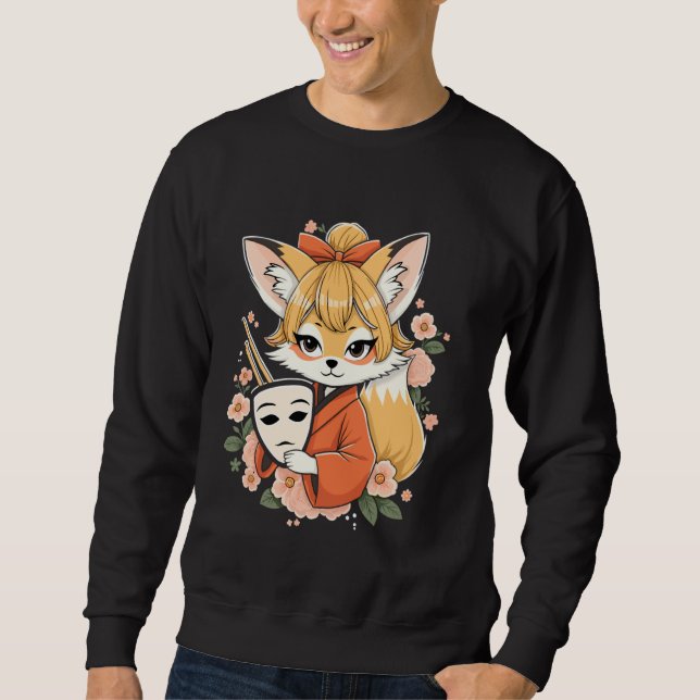 Sudadera Encanto de Kitsune con Máscara y Flores (Anverso)