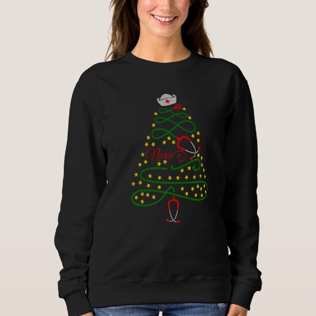Sudadera Enfermera Árbol de Navidad Rn Lpn Scrub Gorra Stet (Anverso)