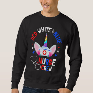 Sudadera Enfermera Azul Blanco Rojo Unicornio 4 De Julio