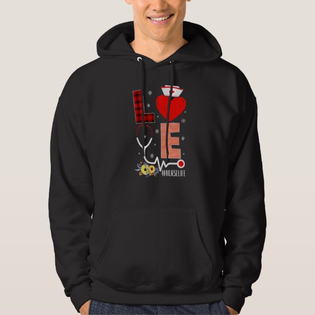 Sudadera Enfermera de Amor Vida Búfalo Corazón Plaid Stetho (Anverso)