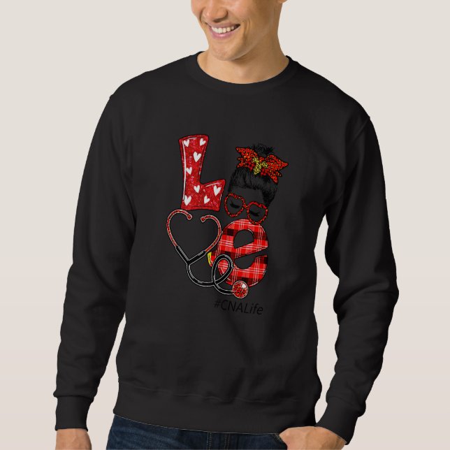 Sudadera Enfermera De Cna Plaid Red Leopard Love Heart Mess (Anverso)