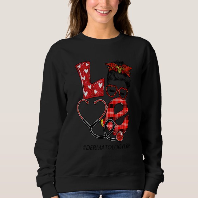 Sudadera Enfermera de Dermatología Plaid Leopard Love Heart (Anverso)