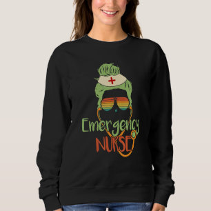 Sudadera Enfermera de emergencia Messy Bun Mujeres Retro Su