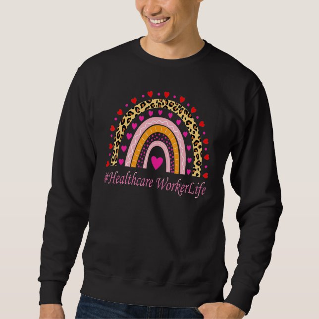 Sudadera Enfermera de enfermería leopardo en arcoiris (Anverso)