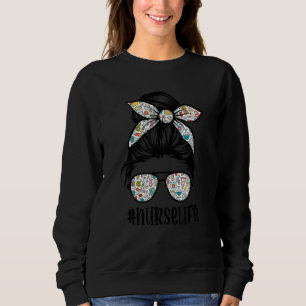 Sudadera Enfermera de la vida desordenada Hair Bun Leopard 
