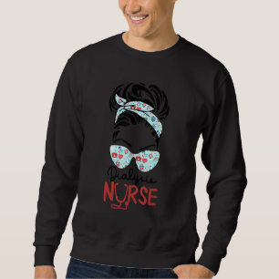Sudadera Enfermera diálisis Messy Bun Love Heart Stethoscop