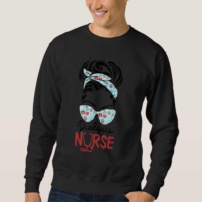 Sudadera Enfermera diálisis Messy Bun Love Heart Stethoscop (Anverso)
