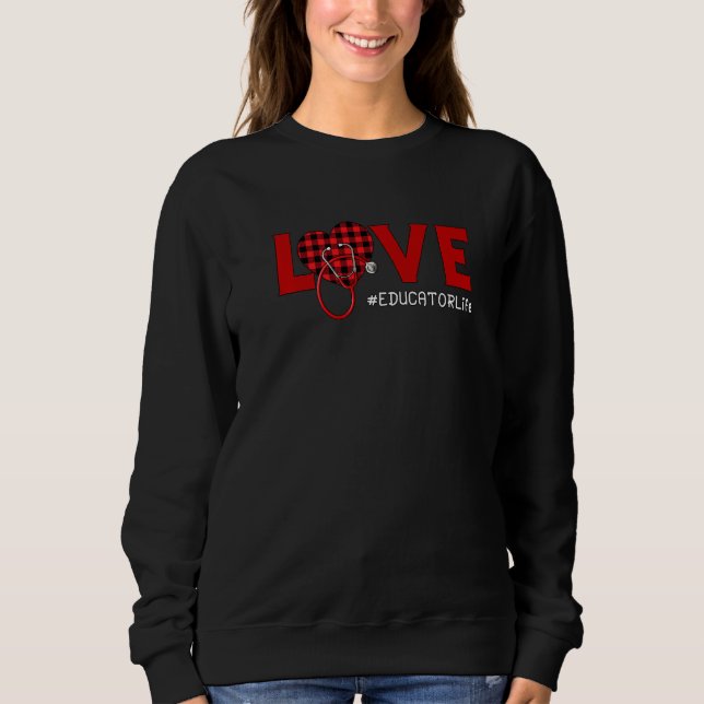 Sudadera Enfermera educadora Plaid Red Love Heart Stethosco (Anverso)