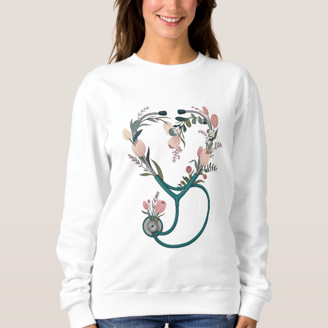 Sudadera Enfermera floral Stethoscope T-Shirt - Pastel suav (Anverso)
