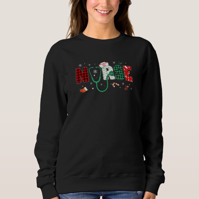 Sudadera Enfermera navideña Stethoscope Buffalo Plaid Nu (Anverso)