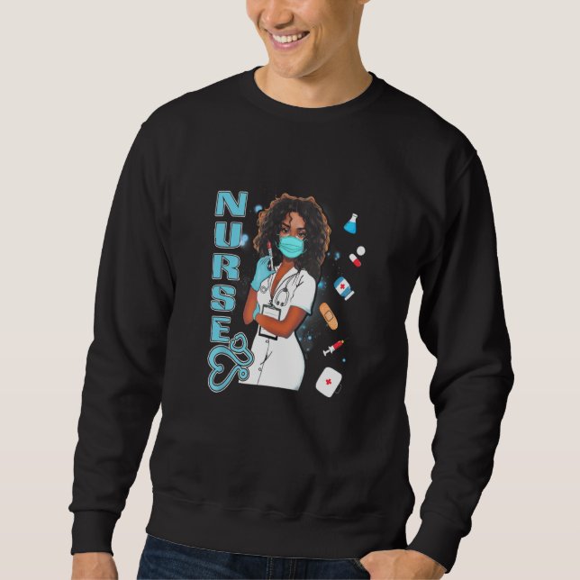 Sudadera Enfermera negra uniforme máscara facial mujeres af (Anverso)