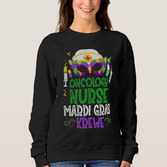 Sudadera Enfermera oncológica divertida Krewe Mask Mardi Gr (Anverso)