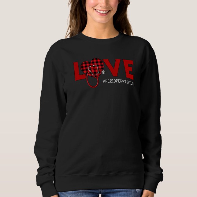Sudadera Enfermera perioperatoria Plaid Red Love Heart Stet (Anverso)