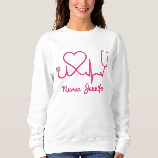 Sudadera Enfermera Personalizado rosa Stethoscope Línea de  (Anverso)