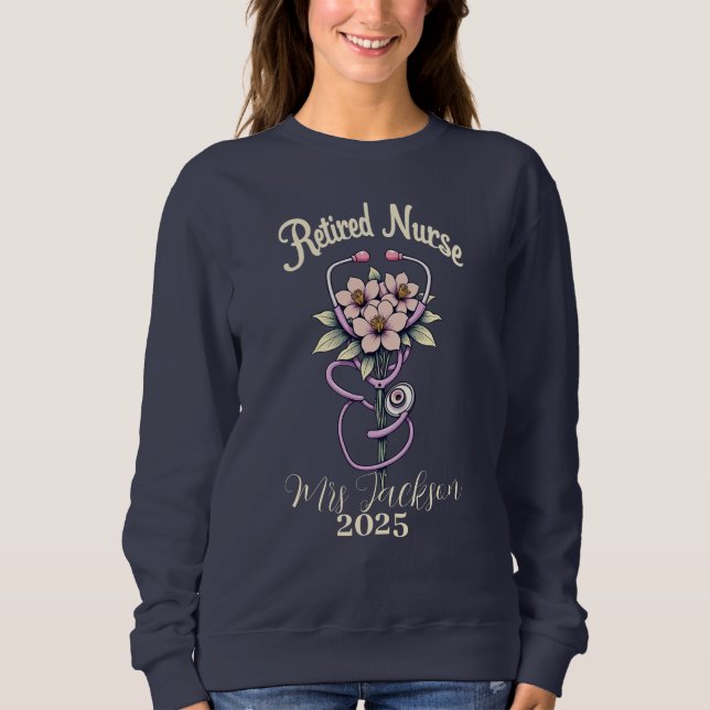 Sudadera Enfermera retirada Estetoscopio floral Minimalista (Anverso)