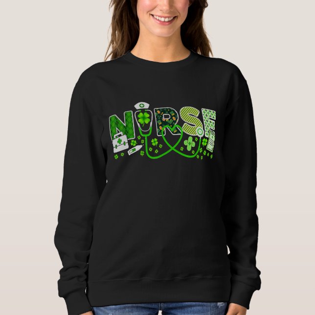 Sudadera Enfermera St Patrick's Day Enfermera afortunada Sh (Anverso)
