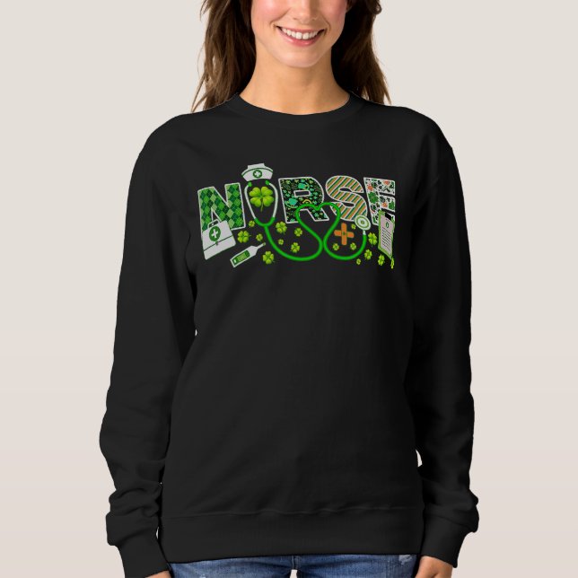 Sudadera Enfermera St Patrick's Day Enfermera afortunada Sh (Anverso)