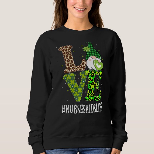 Sudadera Enfermeras Aman A St Patricks Day Gnome Leopard Wo (Anverso)