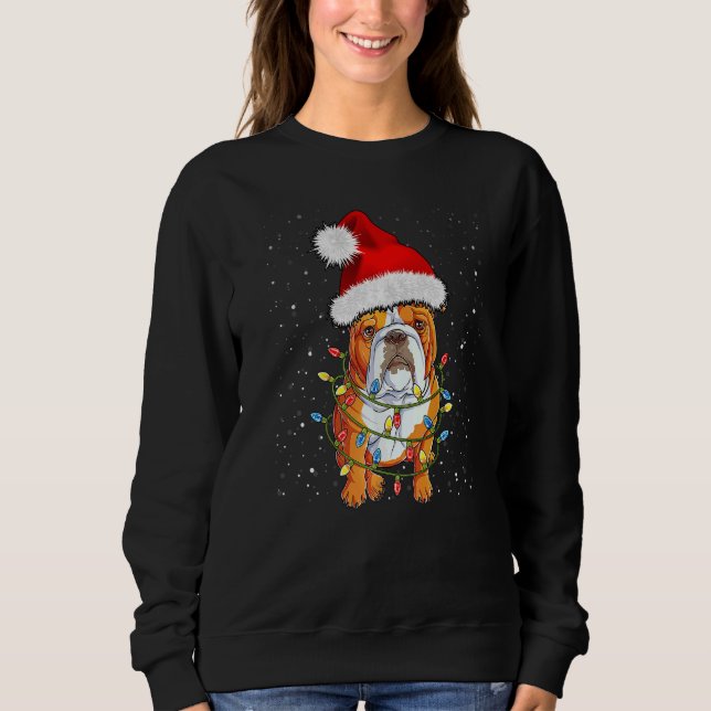 Sudadera English Bulldog Santa Christmas Tree Lights Xmas   (Anverso)