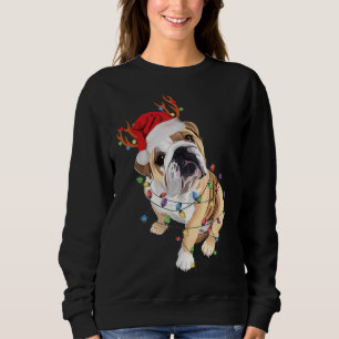 Sudadera English Bulldog Santa Hat Reindeer Christmas Light
