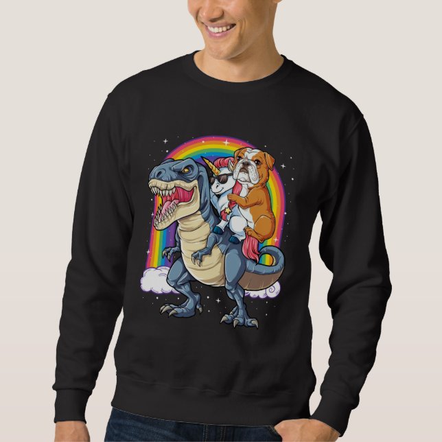 Sudadera English Bulldog Unicorn Riding Dinosaur rex  Men W (Anverso)