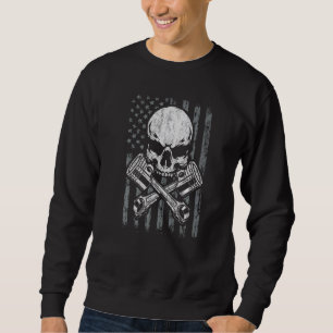 Sudadera Entusiasta de coche Bandera Americana Skull Piston