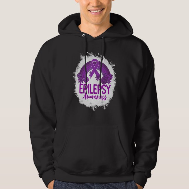 Sudadera Epilepsy Awareness Bleached Rainbow Purple Ribbon (Anverso)