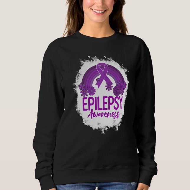 Sudadera Epilepsy Awareness Bleached Rainbow Purple Ribbon  (Anverso)