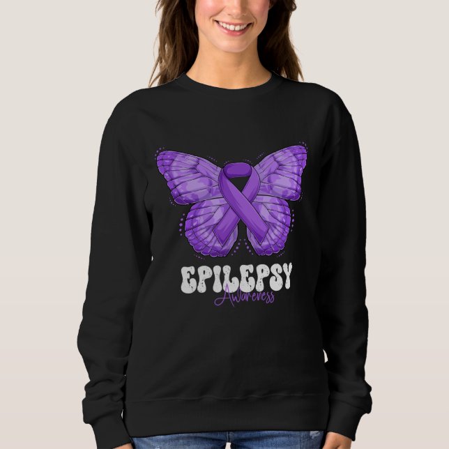 Sudadera Epilepsy Awareness Month Purple Ribbon Butterfly (Anverso)
