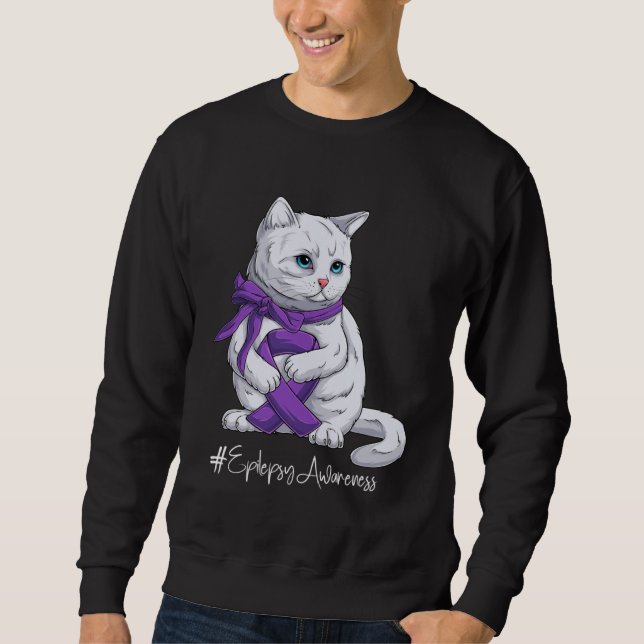 Sudadera Epilepsy Awareness Month Purple Ribbon Cat (Anverso)