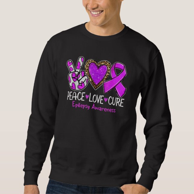 Sudadera Epilepsy Awareness Peace Love Cure Purple Ribbon L (Anverso)