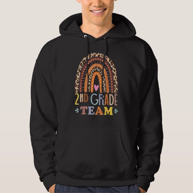 Sudadera Equipo de 2do Grado Cute Leopardo Arcoíris Regreso (Anverso)