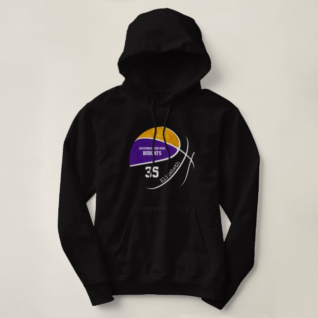 Sudadera equipo de baloncesto de oro morado personalizado n (Diseño del anverso)