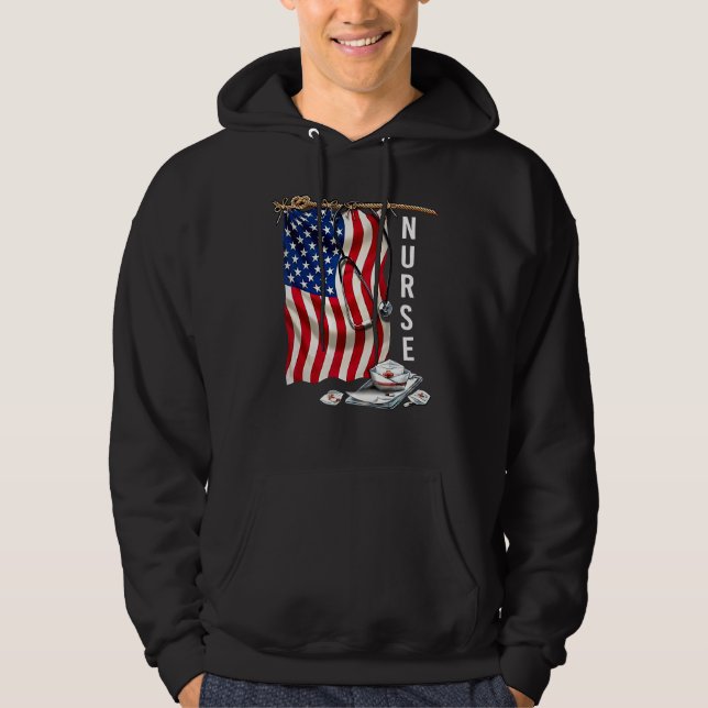 Sudadera ER Nurse 4th of July American Flag Patriotic USA S (Anverso)