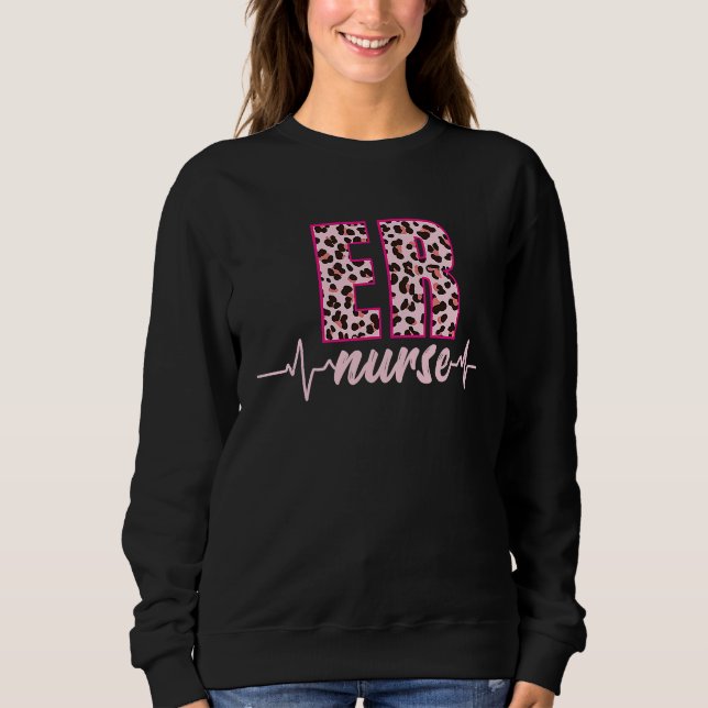 Sudadera ER Nurse Leopard Heartbeat EKG Pulse Nursing Schoo (Anverso)