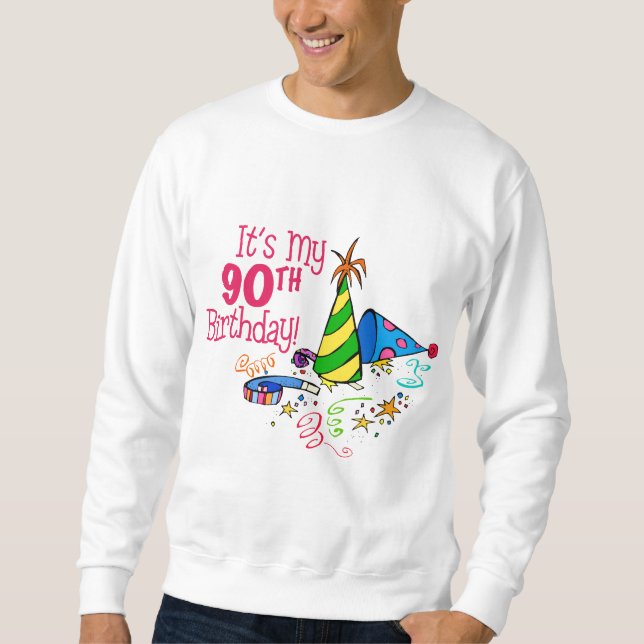 Sudadera Es mi 90.o cumpleaños (los gorras del fiesta) (Anverso)