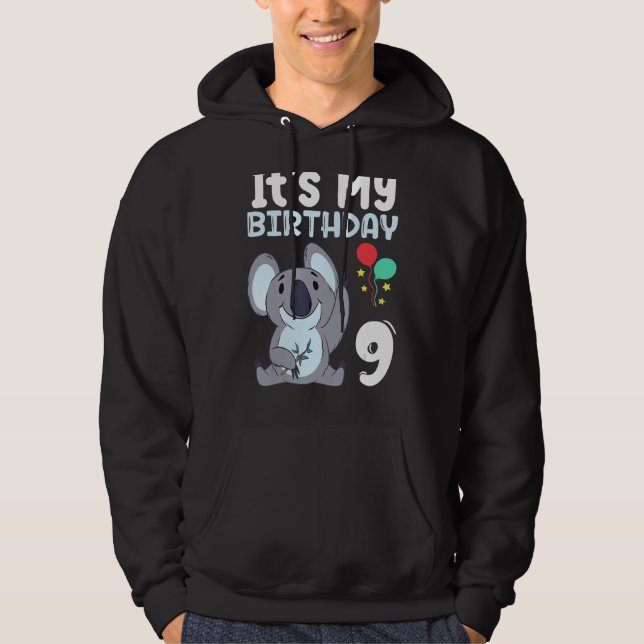 Sudadera Es mi cumpleaños 9 niños Fiesta tema Koala Birthda (Anverso)