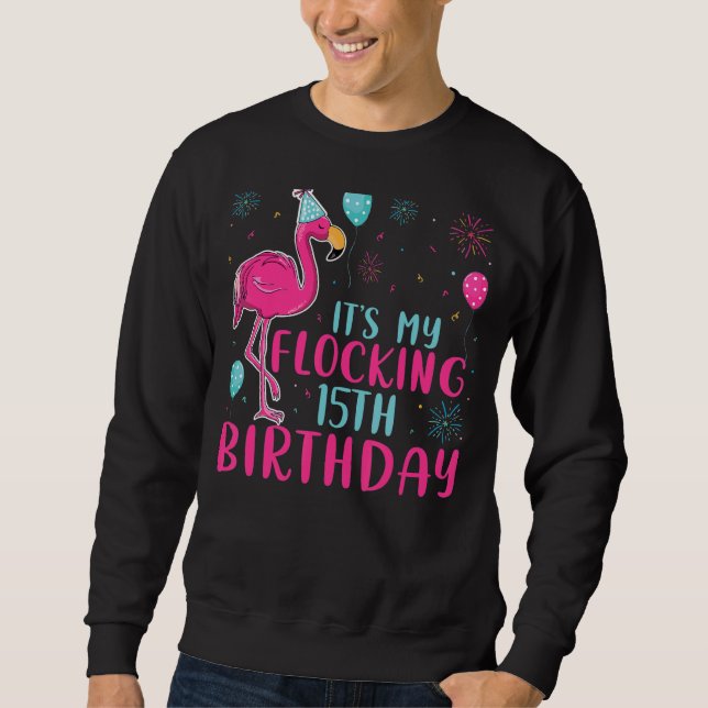 Sudadera Es mi cumpleaños número 15, cumpleaños de Flamingo (Anverso)