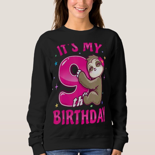 Sudadera Es Mi Noveno Chica De Cumpleaños Sloth Nueve Día R (Anverso)